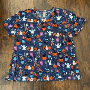Peaches Uniforms Scrubs Halloween V Neck 2 Pocket Scrub Top 9451 Size 3XL
